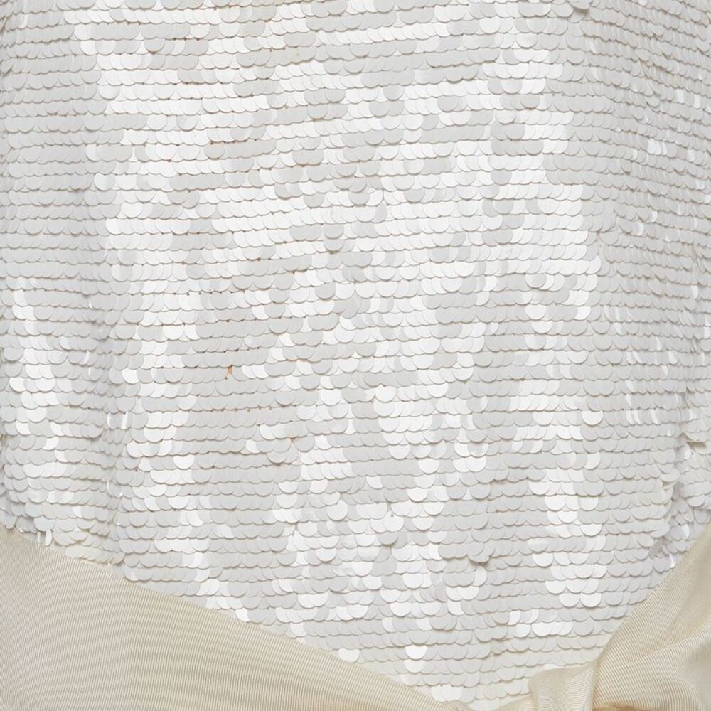 Lanvin White Crepe Sequins Crew Neck Mini Dress M - Picture 4 of 6